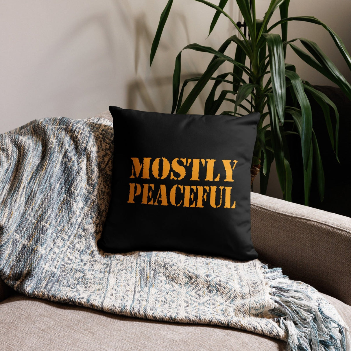 Mostly Peaceful Throw Pillow